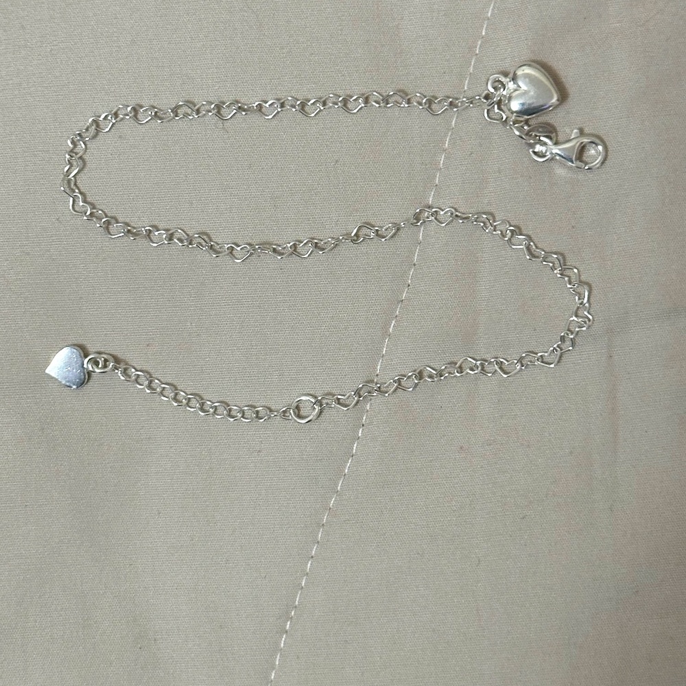 925 Sterling Silver Heart Anklet Chain w/Heart Charm. NWOT